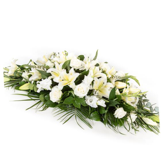 Casket with Lillies and Roses
